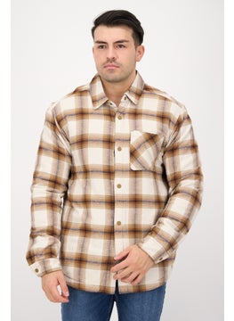 Men Plaid Jacket Shirt, Brown Combo