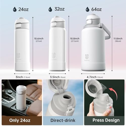 magcheer Insulated Magnetic Water Bottle - Reusable Stainless Steel Bottle with MagSafe Compatible Phone Holder - Keeps Cold for 24 Hours - Perfect for Gym, Sports, and Travel - White 24oz - Image 2