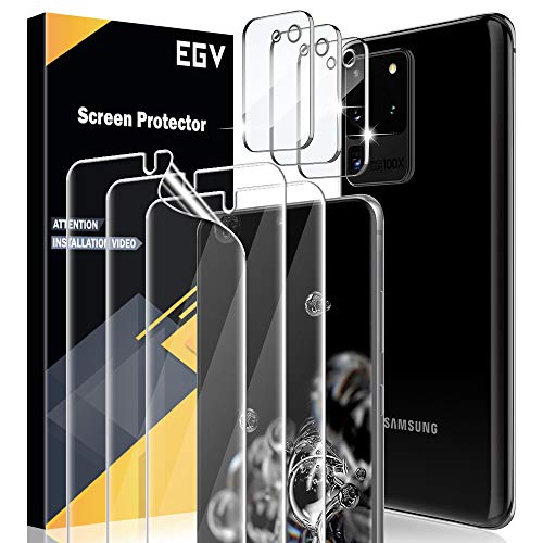 EGV for 2pcs Flexible TPU Screen Protector, 3pcs Tempered Glass Camera Lens Protector for Samsung Galaxy S20 Ultra 6.9-inch,Positioning Tool, Support Fingerprint, Bubble Free - Image 1