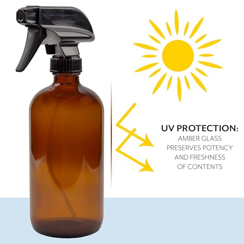 Cornucopia Brands 16oz Amber Glass Spray Bottles w/Reusable Chalk Labels (2 Pack), Heavy Duty Mist & Stream 3-Setting Sprayer; Great for Essential Oils - Image 5