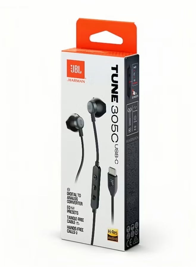 JBL Tune 305C USB-C Wired Hi-Res In-Ear Headphones Black - Image 4