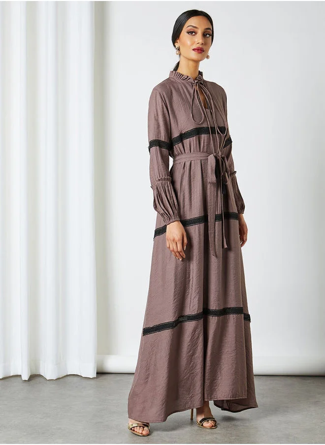 ماركة غير محددة Lace Trim Flared Jalabiya Purple