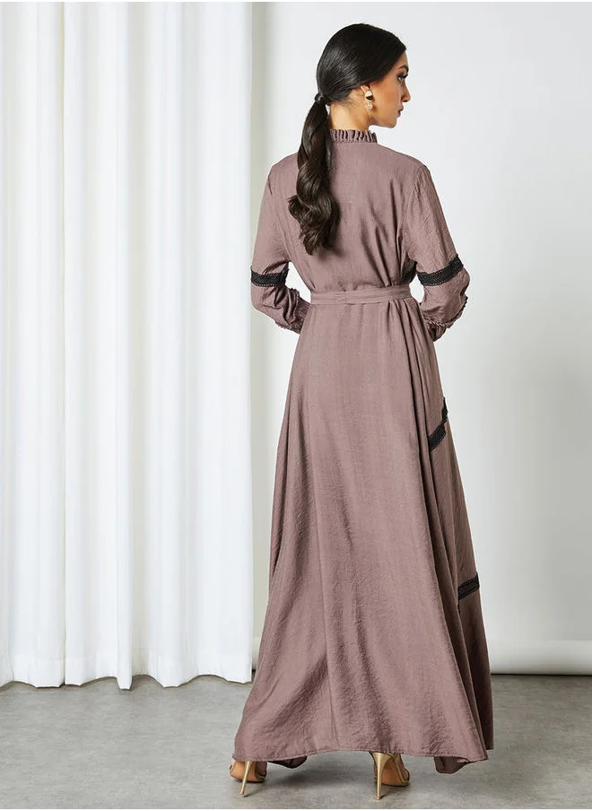 ماركة غير محددة Lace Trim Flared Jalabiya Purple