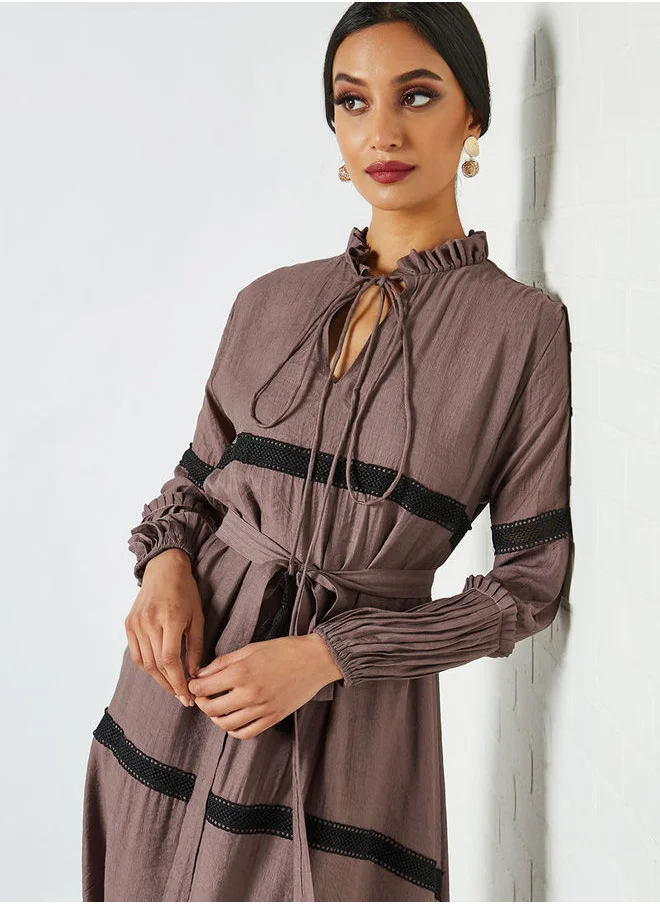 ماركة غير محددة Lace Trim Flared Jalabiya Purple