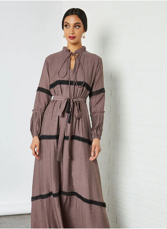 ماركة غير محددة Lace Trim Flared Jalabiya Purple