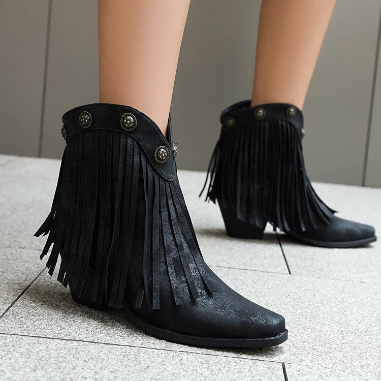 Autumn New Rivet Short Tube Tassel Short Boots 40-43 Wind Frosted Square Head With Women'S Boots - Image 5