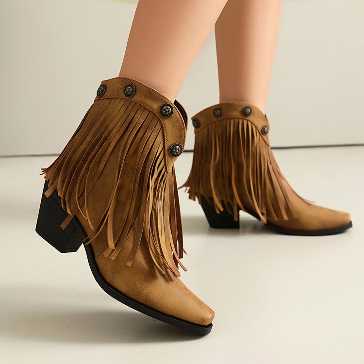 Autumn New Rivet Short Tube Tassel Short Boots 40-43 Wind Frosted Square Head With Women'S Boots - Image 2