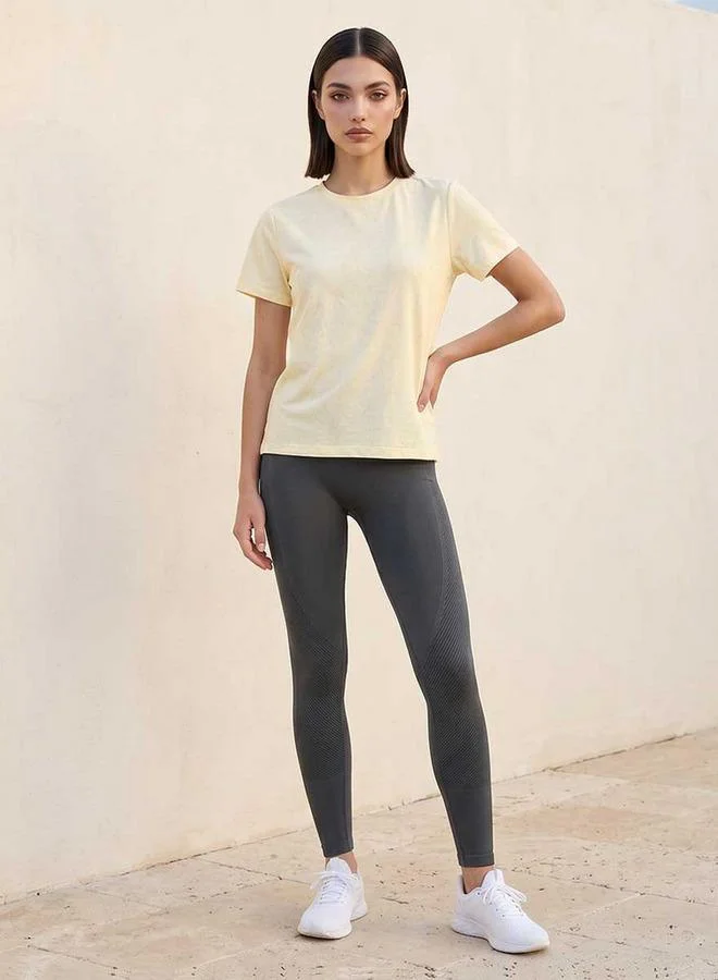 Splash Active Yellow Textured 2 Way Stretch T-shirt for Women | Best Price UAE