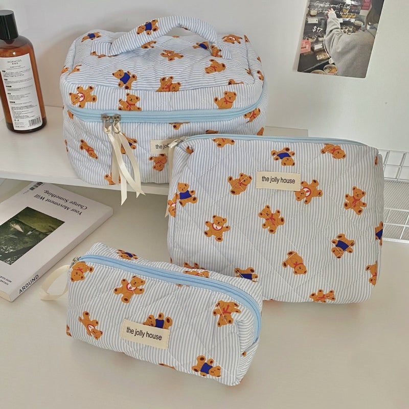 Korean Style Simple Bow Makeup Bag Large Capacity Portable Travel Wash Bag Cosmetic Storage Bag For Girls - Image 1