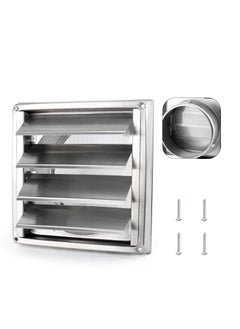 6'' Stainless Steel Dryer Vent Cover with Moving lamella and Screen, 6'' Square Stainless Steel Exterior Wall Outlet Includes 4 Screws for Easy Installation