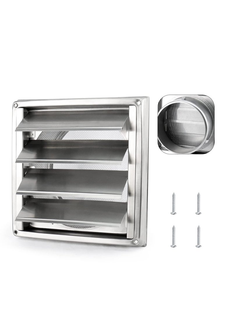 SYOSI - 6'' Stainless Steel Dryer Vent Cover with Moving lamella and Screen, 6'' Square Stainless Steel Exterior Wall Outlet Includes 4 Screws for Easy Installation - Image 1