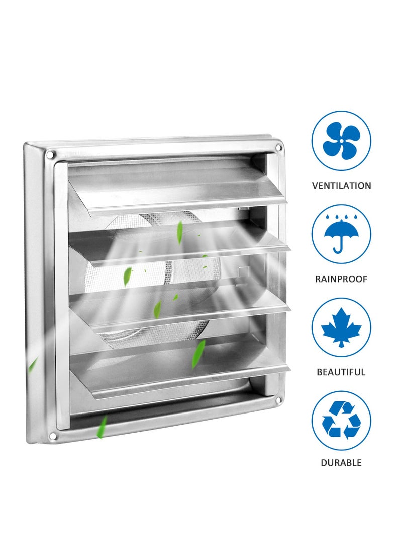 SYOSI - 6'' Stainless Steel Dryer Vent Cover with Moving lamella and Screen, 6'' Square Stainless Steel Exterior Wall Outlet Includes 4 Screws for Easy Installation - Image 1