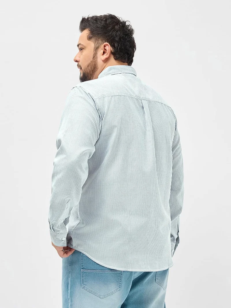 Urbano Fashion  Urbano Plus Men's Light Blue Cotton Full Sleeve Regular Fit Casual Striped Shirt  | Best Price UAE