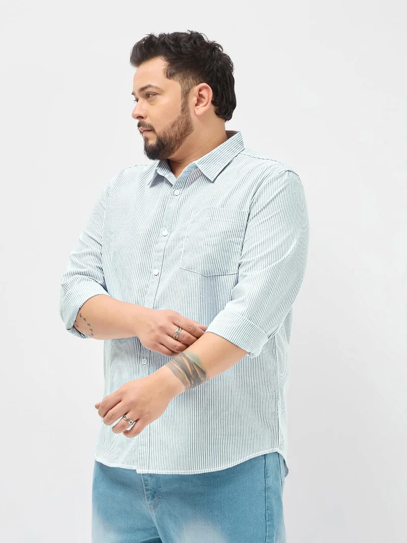 Urbano Fashion  Urbano Plus Men's Light Blue Cotton Full Sleeve Regular Fit Casual Striped Shirt  | Best Price UAE