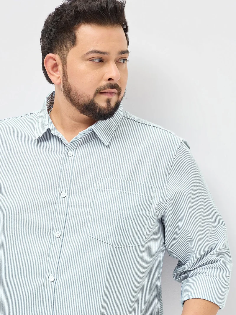 Urbano Fashion  Urbano Plus Men's Light Blue Cotton Full Sleeve Regular Fit Casual Striped Shirt  | Best Price UAE