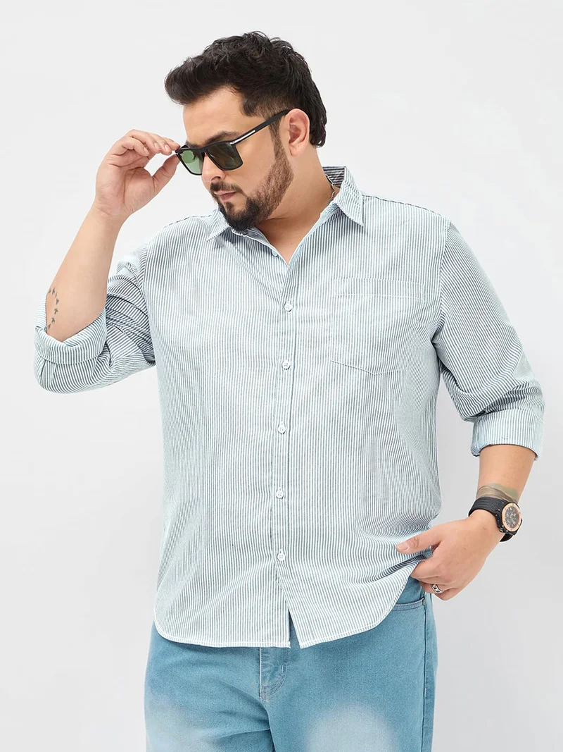 Urbano Plus Men's Light Blue Cotton Full Sleeve Regular Fit Casual Striped Shirt