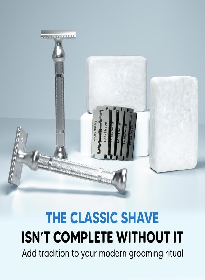 LetsShave Signature DE Safety Razor Gift Set Combo for Men | Stainless Steel Double Edge Razor + 20 DE Blades + Natural Alum Stone Aftershave Bar + Travel Bag | Classic Traditional Shaving Kit - Image 2