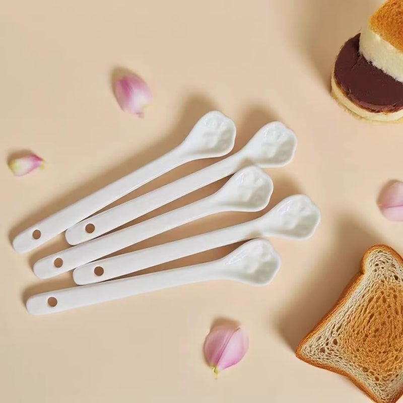 Voeveca White Long Handle Porcelain Spoons Coffee, Tea, Yogurt and Ice-cream, Cutlery Fitting Paw Ceramic Spoons 5.7 Inch Set of 10 (10, Paw-5.7 inch) - Image 3