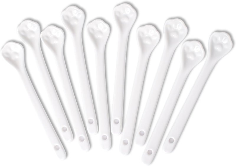 Voeveca White Long Handle Porcelain Spoons Coffee, Tea, Yogurt and Ice-cream, Cutlery Fitting Paw Ceramic Spoons 5.7 Inch Set of 10 (10, Paw-5.7 inch) - Image 1