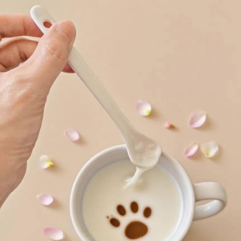 Voeveca White Long Handle Porcelain Spoons Coffee, Tea, Yogurt and Ice-cream, Cutlery Fitting Paw Ceramic Spoons 5.7 Inch Set of 10 (10, Paw-5.7 inch) - Image 4