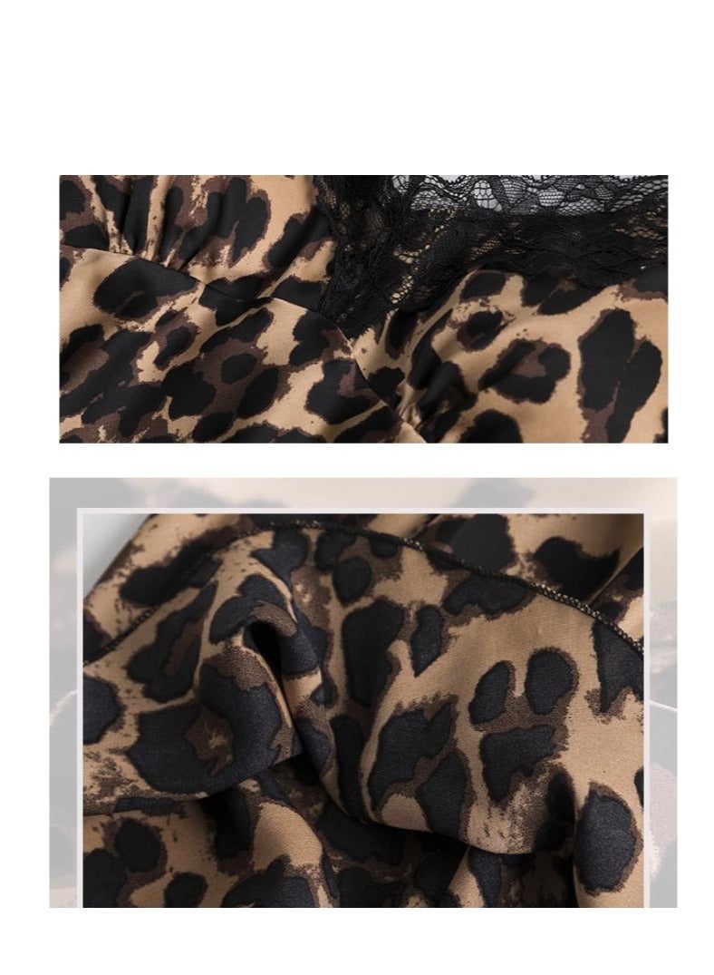 Fashionable Leopard Print Comfortable Home Wear, Nightgown, Nightgown  - Image 4