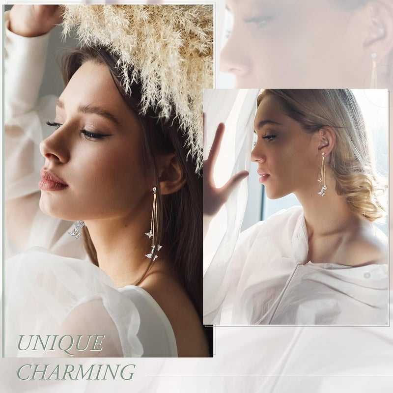 Excefore Tassel Chain Earrings, Butterfly Cuff Tassel Chain Earrings, Butterfly Stud Drop Dangle Earrings, Long Crystal Butterfly Earrings, Purple Butterfly Long Tassel Earrings 6 Pairs - Image 5
