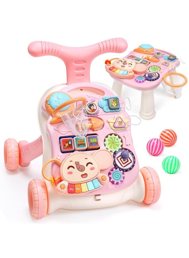 Cute Stone Baby Walker For Girls, 2 In 1 Sit To Stand Learning Walker And Activity Center, Learning To Walk, Early Push Walking Toys For Toddler Infant - Image 1