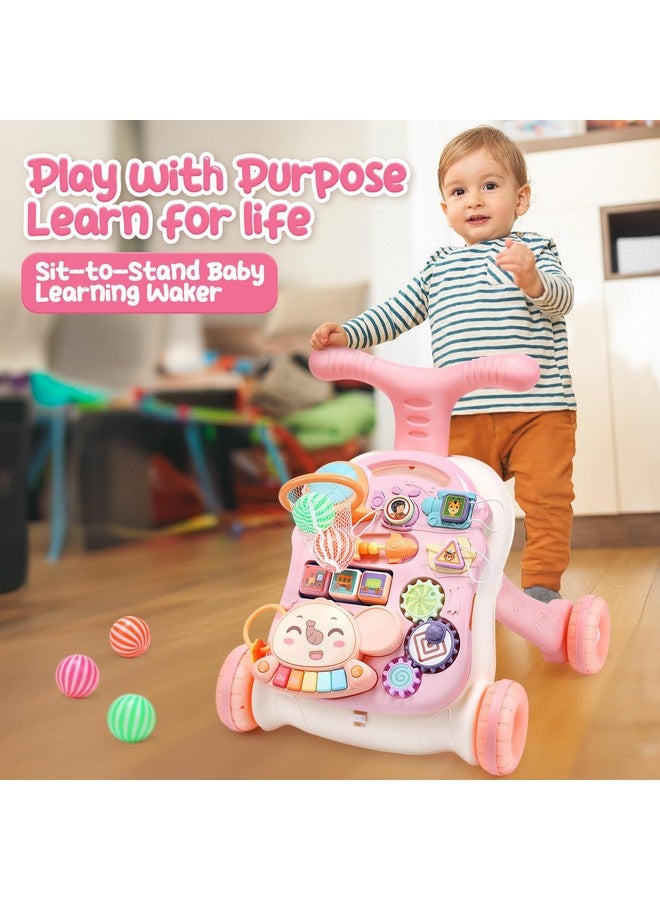 Cute Stone Baby Walker For Girls, 2 In 1 Sit To Stand Learning Walker And Activity Center, Learning To Walk, Early Push Walking Toys For Toddler Infant - Image 2