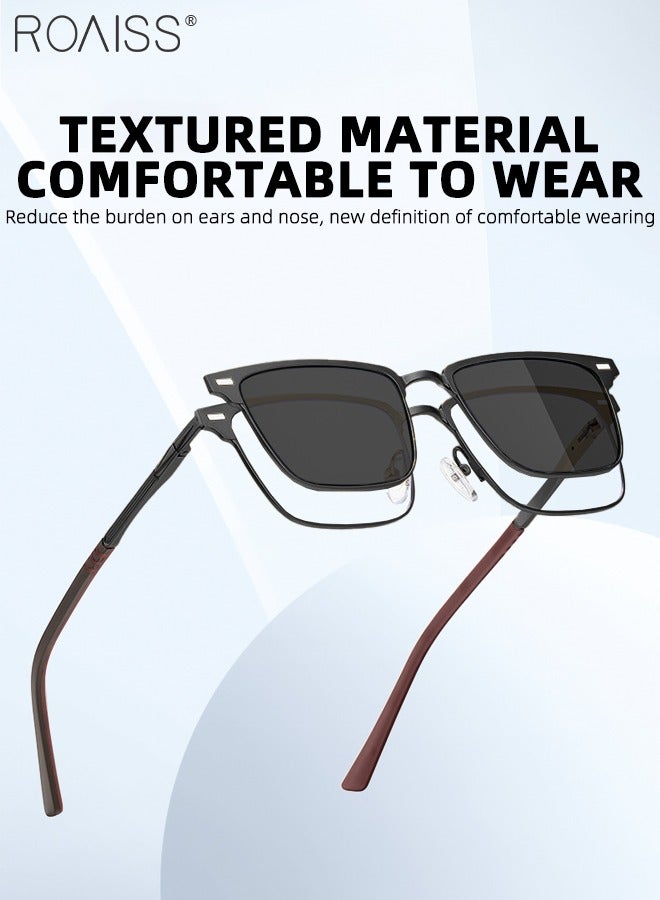 رويس مجموعة نظارات شمسية 3 في 1 مستقطبة مغناطيسية قابلة للتثبيت، نظارات حجب الضوء الأزرق مع عدسة مستقطبة مغناطيسية وعدسة رؤية ليلية مغناطيسية، نظارات متعددة الاستخدامات للاستخدام ليلاً ونهارًا للرجال - Image 2