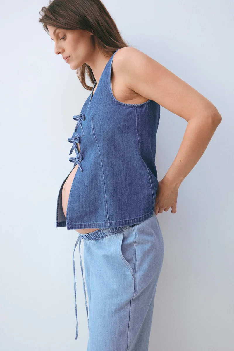 H&M  MAMA Tie-front denim waistcoat for Women | Best Price UAE