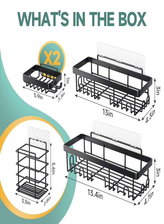 Veken Rustproof & Waterproof Shower Caddy 5-Pack, No Drilling Adhesive Wall Mounted Shower Shelves Rack, Heavy Weight Bearing, Large Organizer Storage Accessories, Ideal for Bathroom, Home & Kitchen - Image 5