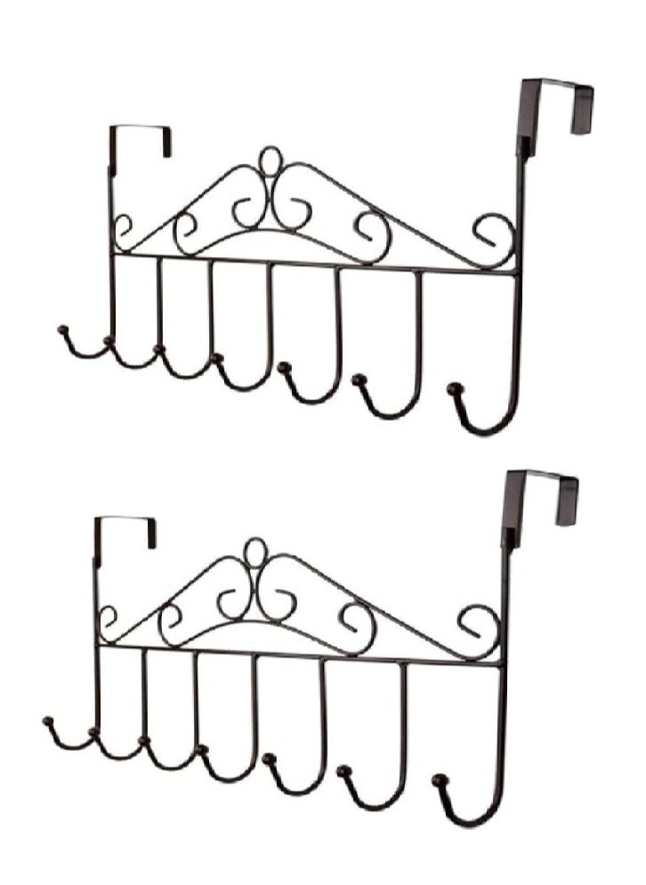 Generic 2 Pieces Over Door Clothes Hangers - Non-Slip Metal Clothes Hangers, Heavy Duty, Coat and Clothes Hangers - Set of 2 Metal Laundry Hangers for Adults - Door Hanger for Clothes and Clothing - Bathroom and Bedroom Door Hanger - Door Hanger - Over Door Metal Hanger with 7 Hooks Organizer for Towels, Clothes, Keys, Robes, Hats - Metal Hangers Over Door with 7 Hooks, Suitable for Towels, Coats, Clothes, Hats, Bedroom, Bathroom - Door Coat Hangers Over Door Towel Rack for Hats, Coats, Jackets, Bags, Scarves, Belt, Umbrellas  - Image 1