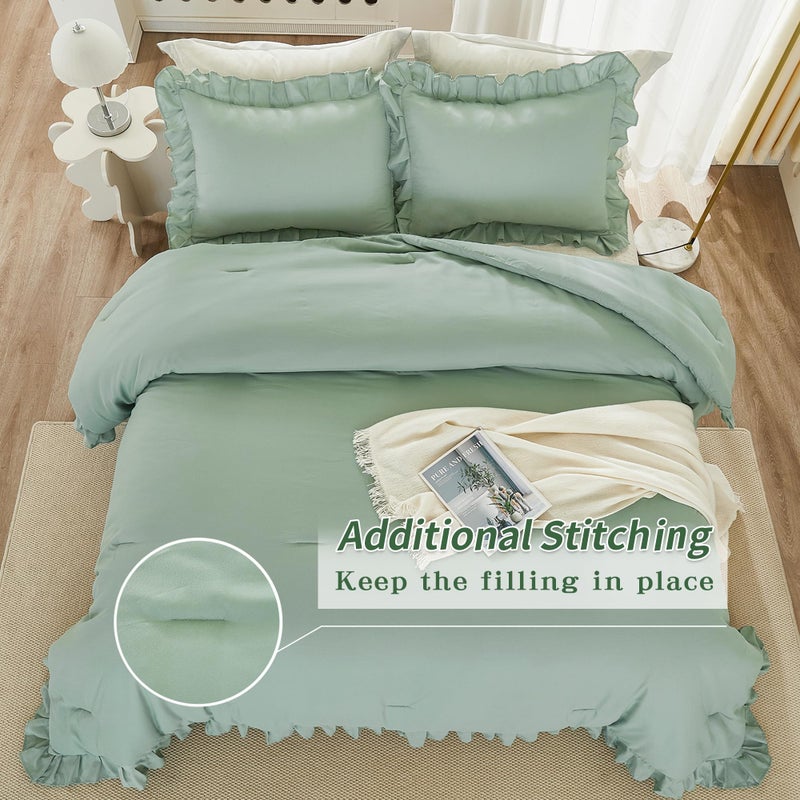 Andency SEGE Sage Green California King Comforter مجموعة 3 قطع Farmhouse متهالك Chic Cal King Size Size Size Sed Sed - Image 4