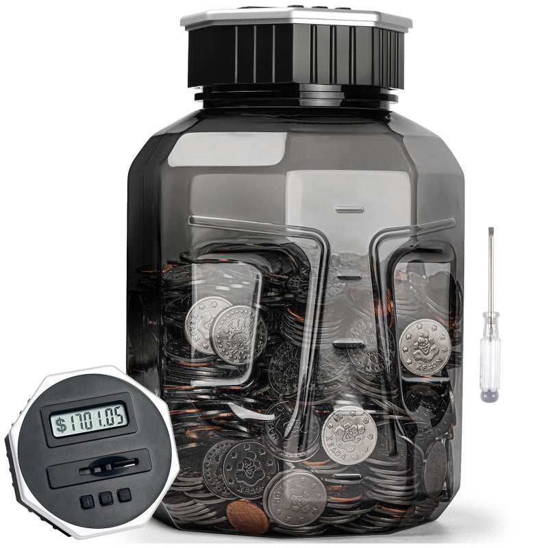 XLarge Piggy Bank for Adults Kids Vcertcpl Digital Coin Counting Bank with LCD Counter 24L Capacity Great Coin Counter Bank Money Counting Jar with Total Amount Displayed Bank for All US Coins