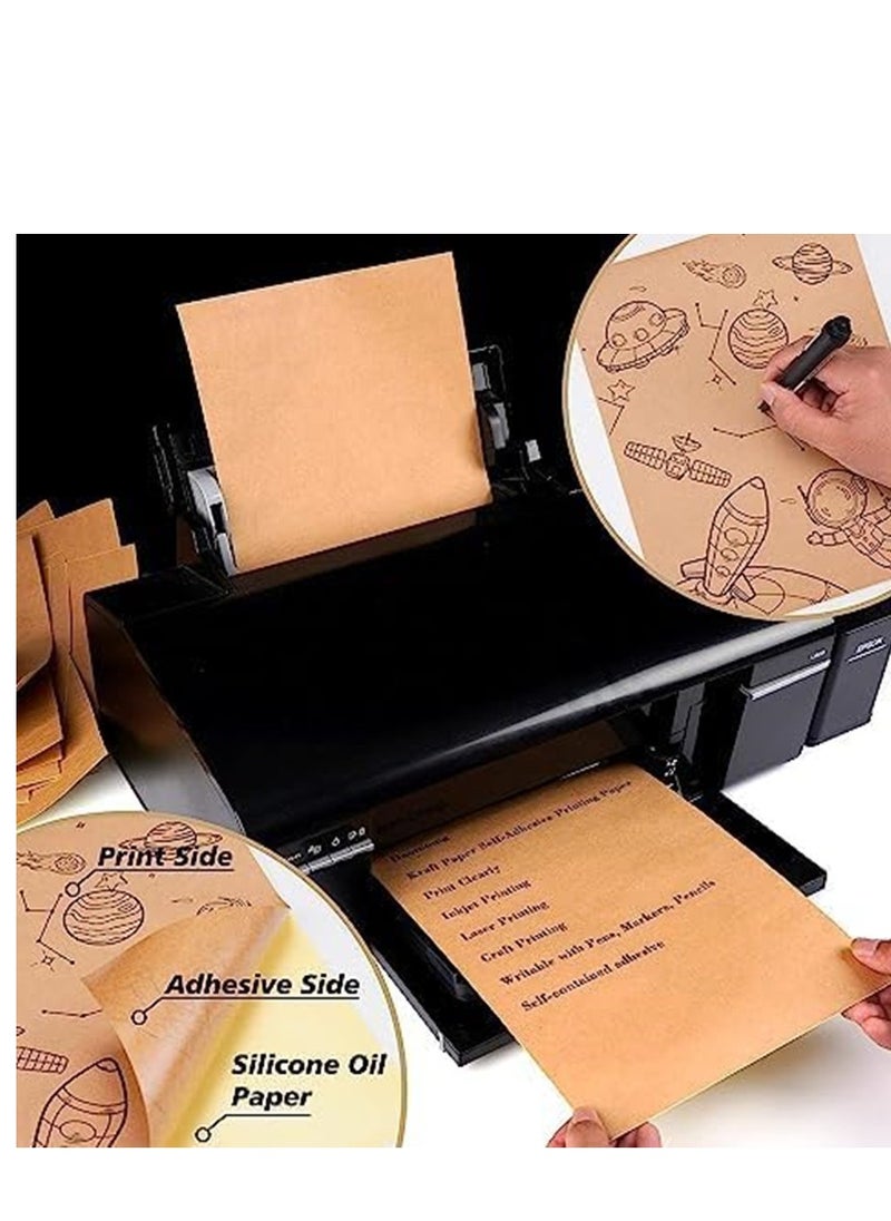 Generic - A4 Kraft Sticker Paper Labels,Full Sheet Printable Self Adhesive DIY Craft Project Labels for Laser Inkjet Printer(210 x 297mm) Graphics, Plotter Cutter Machines, Arts & Crafts  Strong Sticky (100) - Image 1