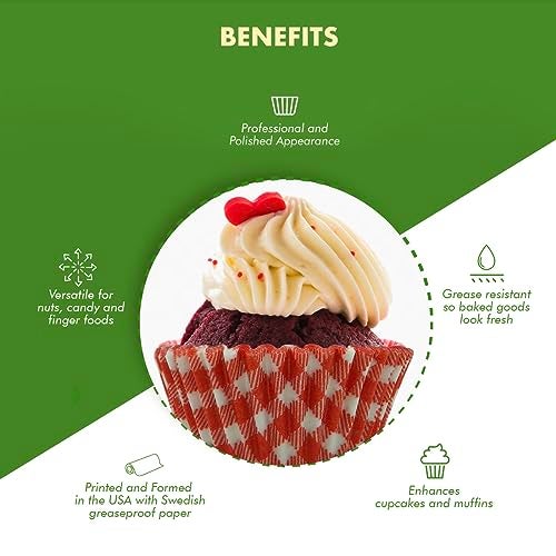 Regency Wraps Greaseproof Professional Grade Baking Cups, Pack of 40, Standard Liners, Red Gingham, for Cupcakes, Muffins, Candy, Non Stick - Image 4