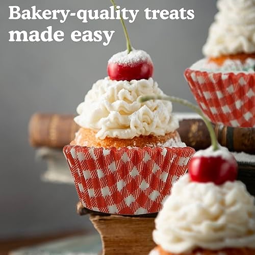 Regency Wraps Greaseproof Professional Grade Baking Cups, Pack of 40, Standard Liners, Red Gingham, for Cupcakes, Muffins, Candy, Non Stick - Image 5