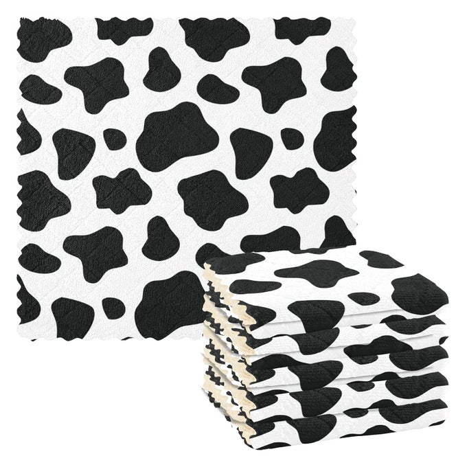 6 PACK KITCHEN DISH TOWELSCOW PRINT DISH CLOTHS BLACK WHITE COW PATTERN ANIMAL SKIN PRINT DRYING DISHES DISH TOWELS DISHES DISH RAGS KITCHEN WASHCLOTH CLEANING CLOTHS 11X11