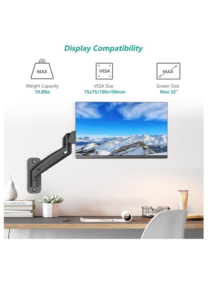 erorex OFFICE Wall Mounted Monitor Stand for 13-32 Inch Monitors| 8Kg Weight Capacity| Monitor Stand for Wall | Adjustable Metal Wall Monitor Mount | Pneumatic Adjustable Monitor Arm - Image 3