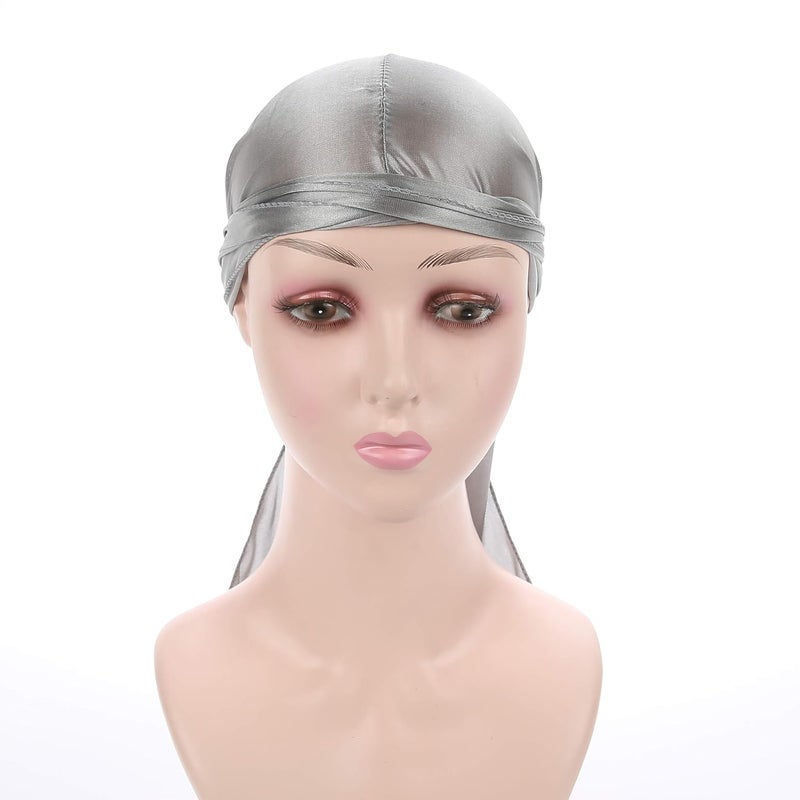 Fxhixiy Store Men Women Durag Extra Long-Tail Headwraps Silky Satin Pirate Cap Bandana Hat for 360 Waves - Image 4