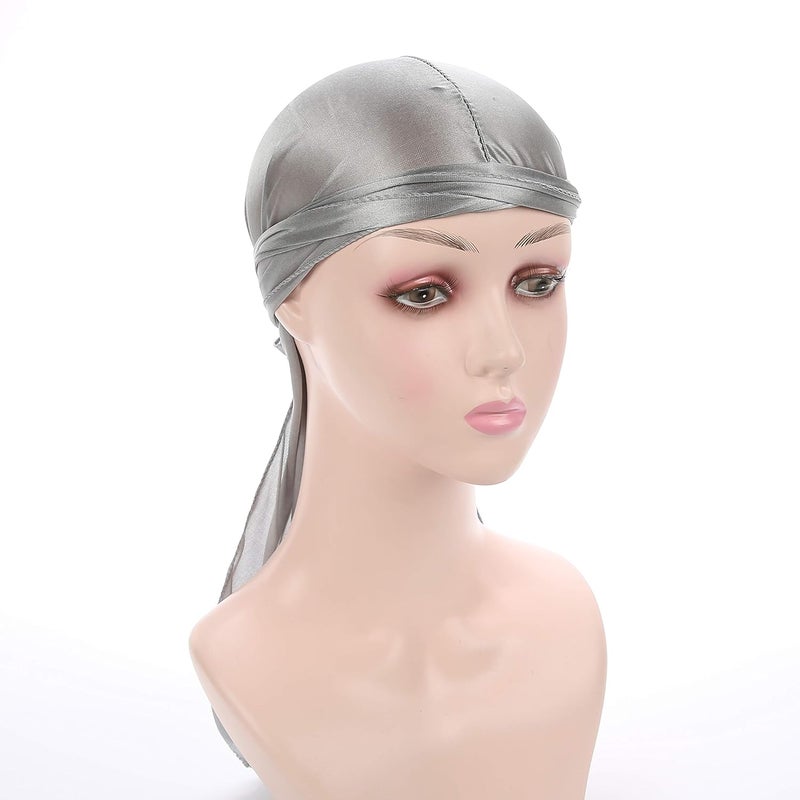 Fxhixiy Store Men Women Durag Extra Long-Tail Headwraps Silky Satin Pirate Cap Bandana Hat for 360 Waves - Image 5