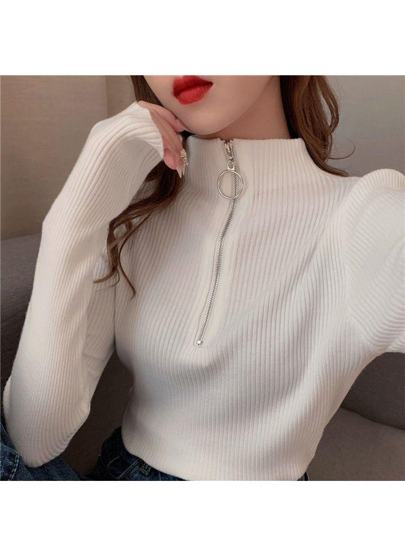 Generic - 2022 Autumn Winter Slim Knit Turtleneck Sweater White (love zipper) - Image 1