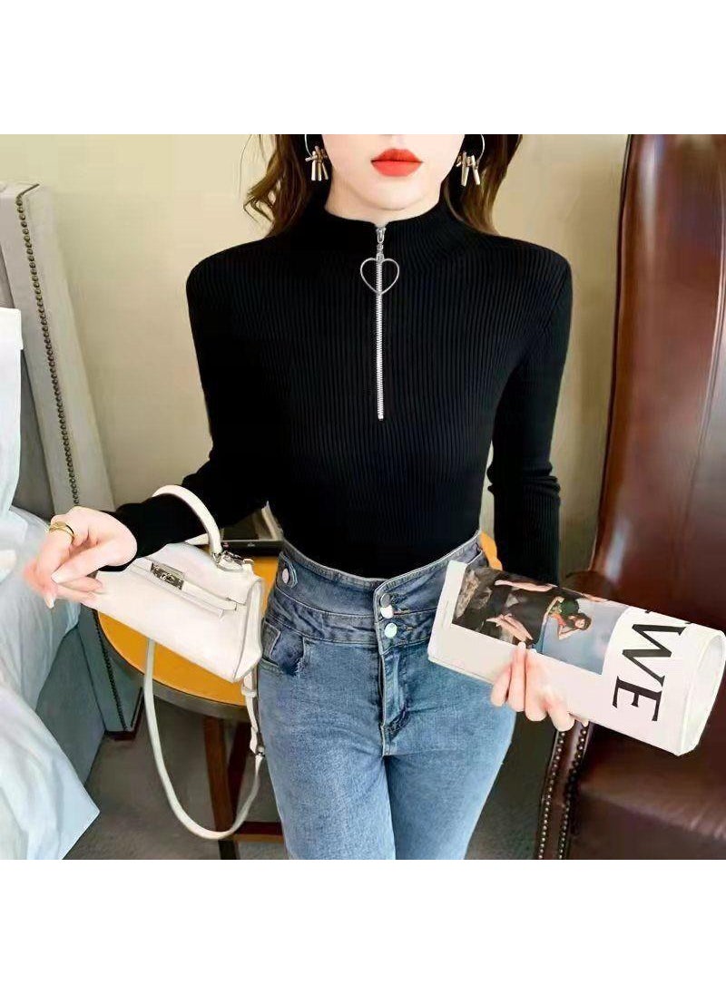 Generic - 2022 Autumn Winter Slim Knit Turtleneck Sweater White (love zipper) - Image 1