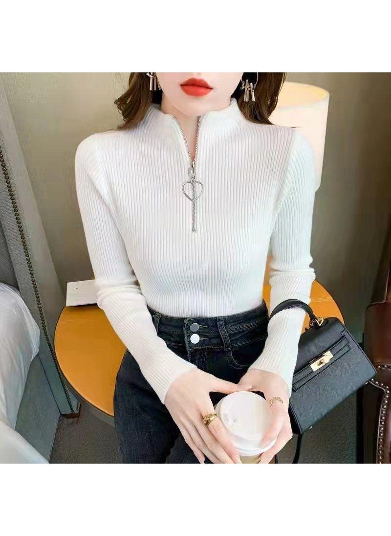 Generic - 2022 Autumn Winter Slim Knit Turtleneck Sweater White (love zipper) - Image 1