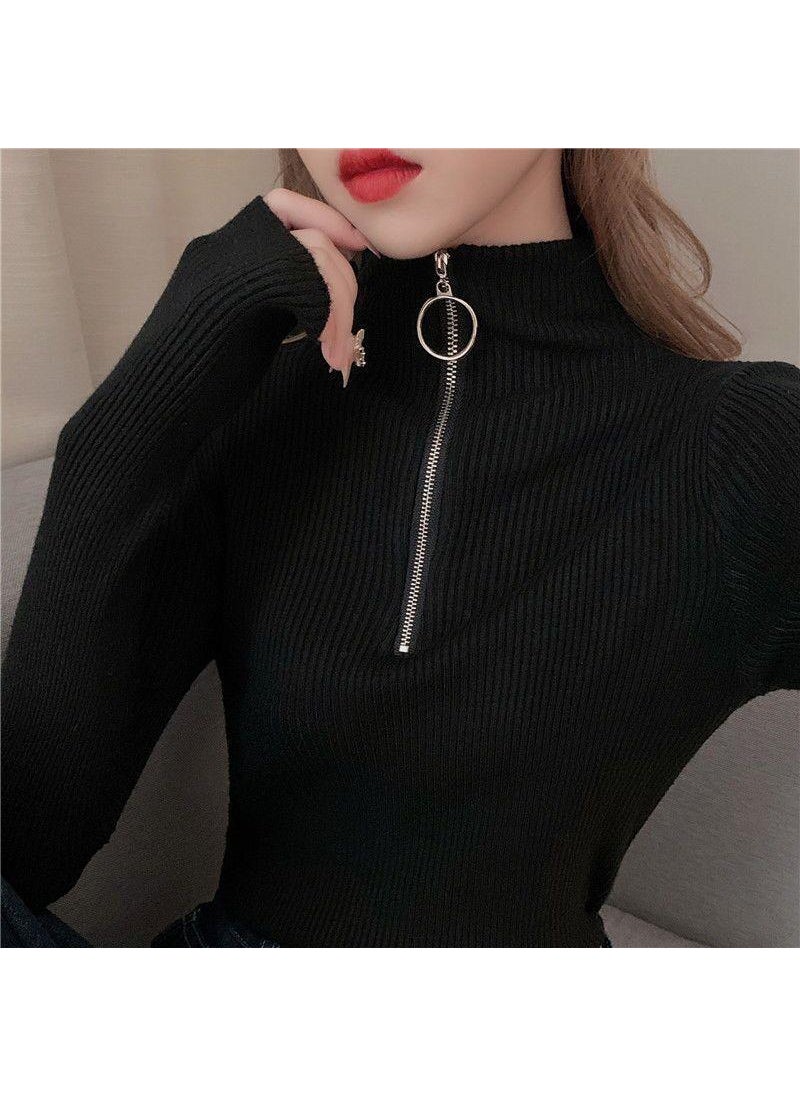 Generic - 2022 Autumn Winter Slim Knit Turtleneck Sweater White (love zipper) - Image 1