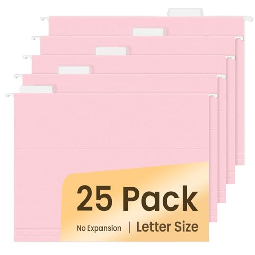 SUNEE 25 Pack Hanging File Folders, Pink Folders, Hanging File Folders Letter Size with 1/5-cut Tabs, Stay Organized for Your Home and Office Bulk File and Documents - Image 1