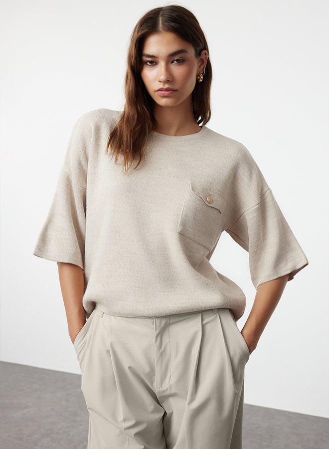 trendyol Beige Pocket Detailed Knitwear Sweater - Image 1