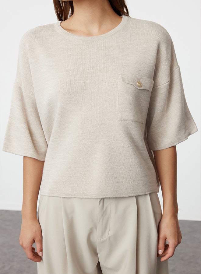 trendyol Beige Pocket Detailed Knitwear Sweater - Image 4