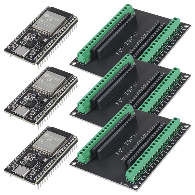 AITRIP 3Sets USB C 38 Pin ESP32 ESP-32D ESP-WROOM-32 CP2012 WiFi+Bluetooth Dual Core Type-C Interface ESP32-DevKitC-32 Development Board Module with ESP32 Breakout Board Shield Terminal Adapter - Image 1
