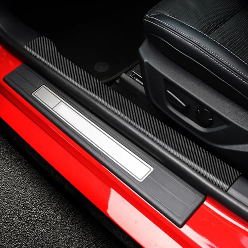 KUNGKIC for Ford Mustang 2024 2025 Car Door Edge Guards Sill Protector Stickers Film Anti-Collision Scuff Plate Cover All Weather Interior Accessories (PU, Carbon Fiber Pattern) - Image 3